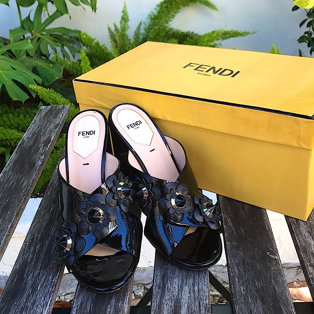 Fendi black flower pumps